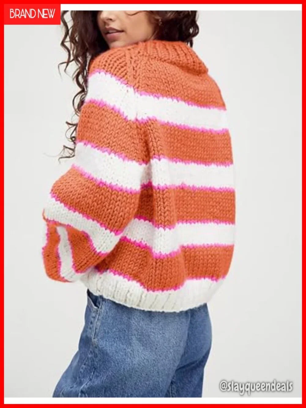 Striped Turtleneck Pullover Sweater Chunky Knit Top Fall Winter